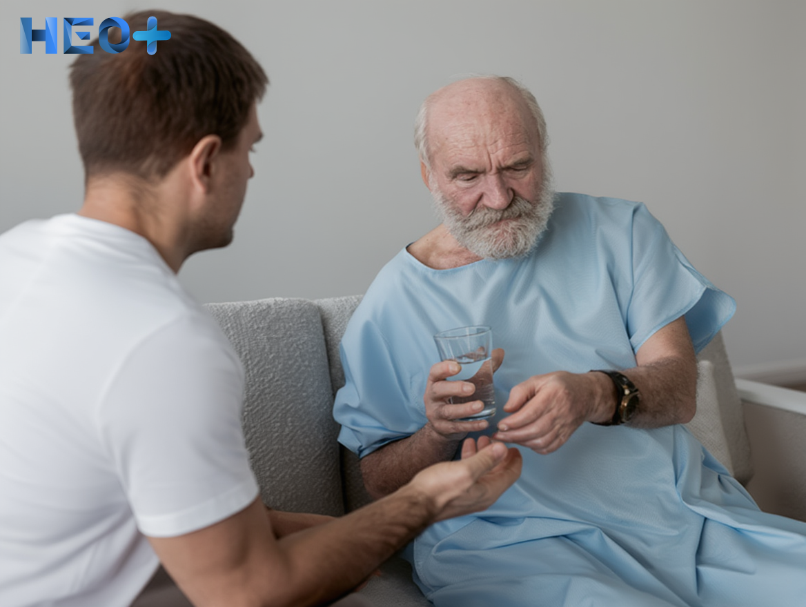 Пациент запивает таблетку водой